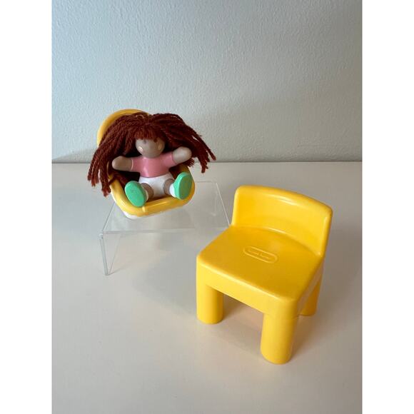 Vintage Little Tikes Dollhouse Lot - Infant Seat Yellow Chair and Doll - Picture 1 of 6